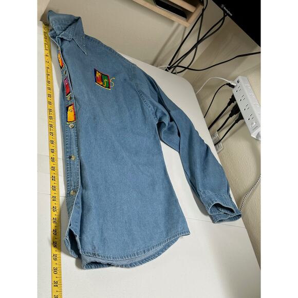 Tri-Mountain Top Womens XL Blue Button Up Tunic Denim Cat Lady Artsy 100% Cotton - Picture 12 of 12